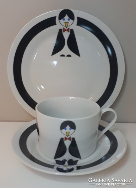 Three-piece penguin pattern porcelain breakfast set