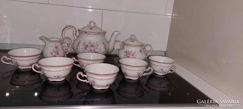 Zsolnay rózsaszín tollazott teás készlet