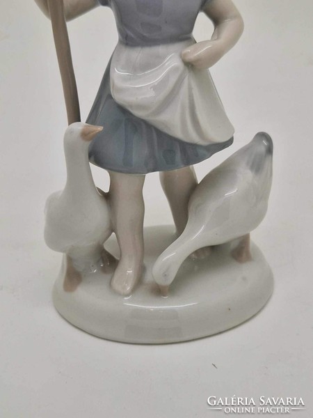 Német GDR porcelán figura libapásztor lány 16cm