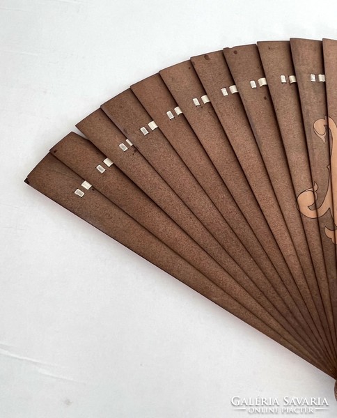 Old, antique, special, large, monogrammed fan with flower decoration