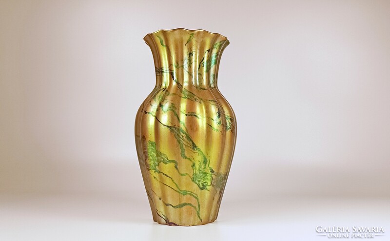 Zsolnay, art deco green labrador eosin porcelain vase, perfect! (B152))