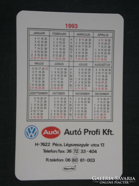 Kártyanaptár, Volkswagen Golf Mk3 autó, Autó profi, Pécs, 1993 ,   (2)