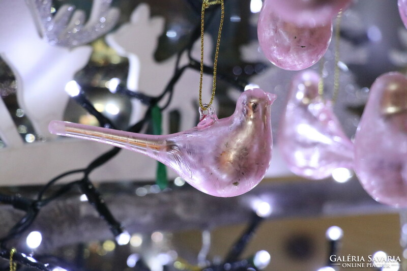 6 Pieces of pink glass bird Christmas tree decoration iv.