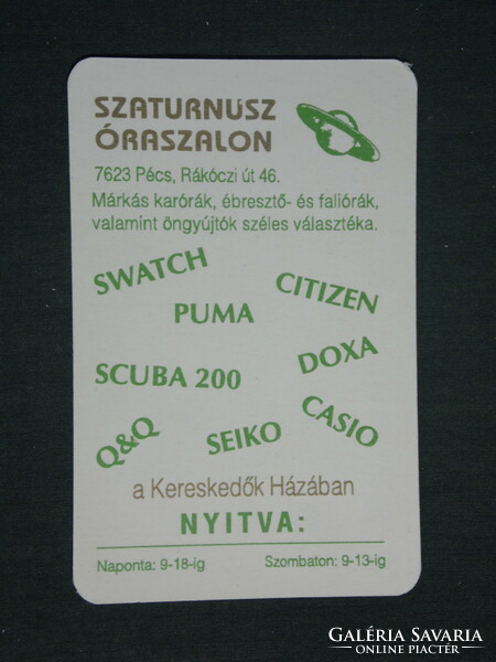 Card calendar, saturnusz clock salon, specialist shop, Pécs, 1994, (2)