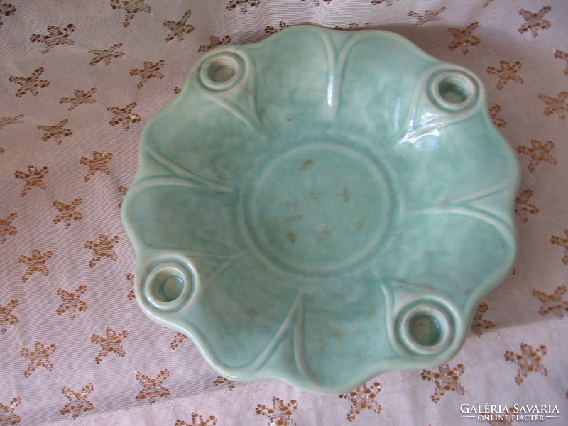 Retro pale green checkered shabby ceramic advent wreath, candle holder