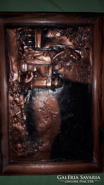 1988. Industrial artist gallery copper masterpiece: copper picture of a lady in a frame 28x19 cm according to the pictures