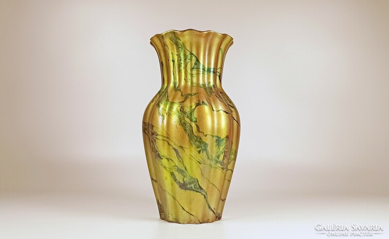 ZSOLNAY, ART DECO ZÖLD LABRADOR EOSIN PORCELÁN VÁZA, HIBÁTLAN ! (B152)