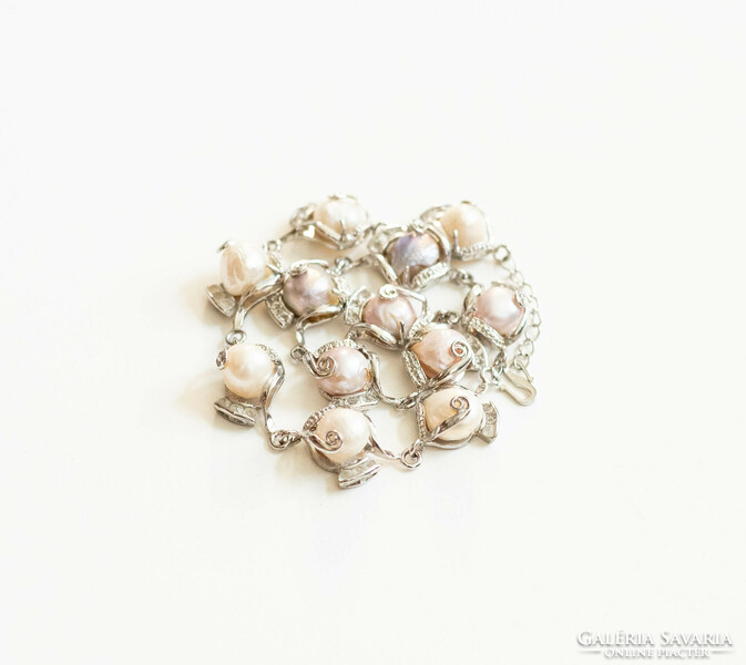 Cultured baroque pearls encased in white gold-colored jewelry - necklace