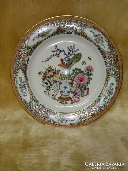 Keleti kézi festésű porcelán tányér dúsan mintázva
