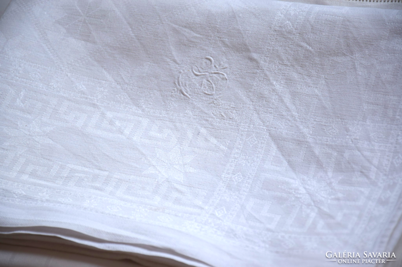 Art deco old damask tablecloth tablecloth tablecloth star pattern cs monogram 153 x 106