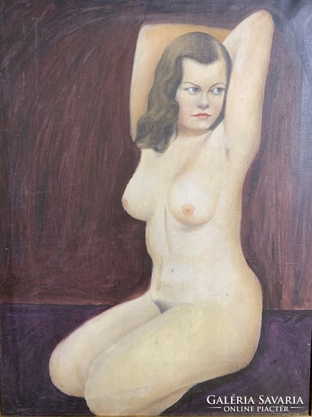 Szalay with sign, oil on canvas painting, nude, 77 x 60 cm