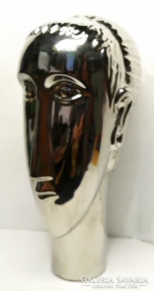 Goddess Aurora. Ceramic head sculpture with a silver-plated surface. A unique rarity