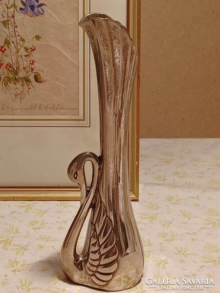 Small silver-plated vase with a swan