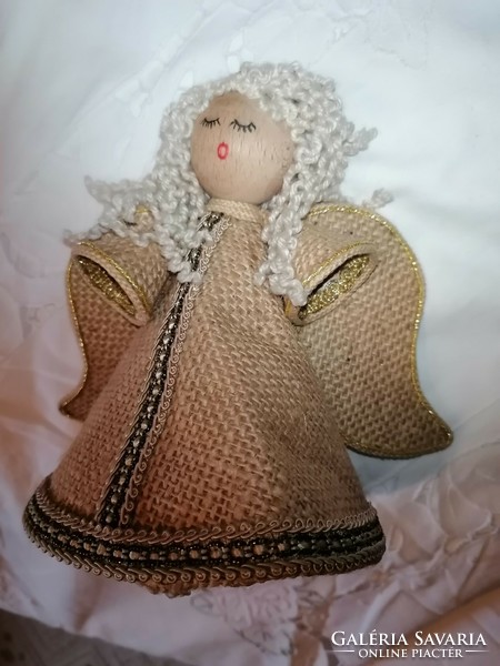 Christmas, retro, handmade angel made of natural textile and thread material