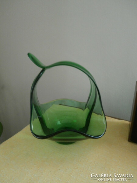 Green glass basket table centerpiece