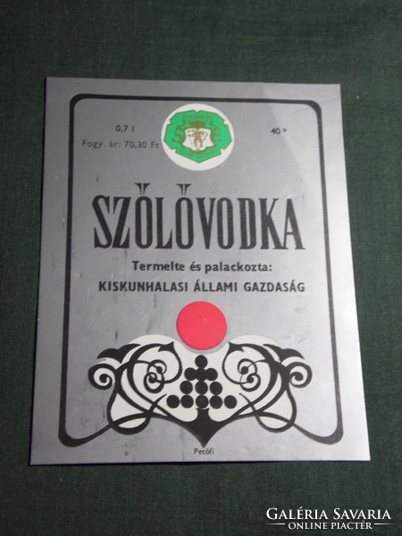 Pálinka label, Kiskunhalas winery, wine farm, grape vodka, grape distillate, pomace pálinka