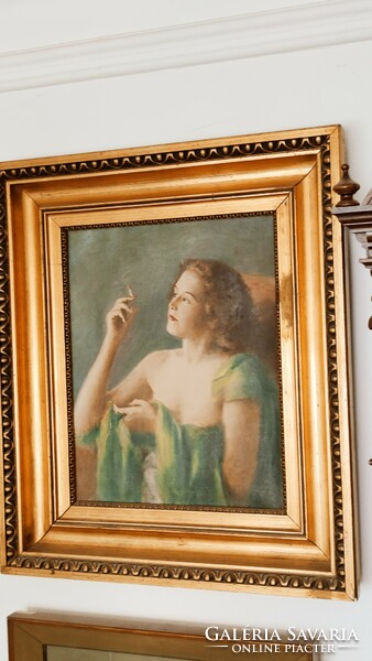 A very beautiful art deco semi-nude painting by an artist unknown to me, size 72*62 cm