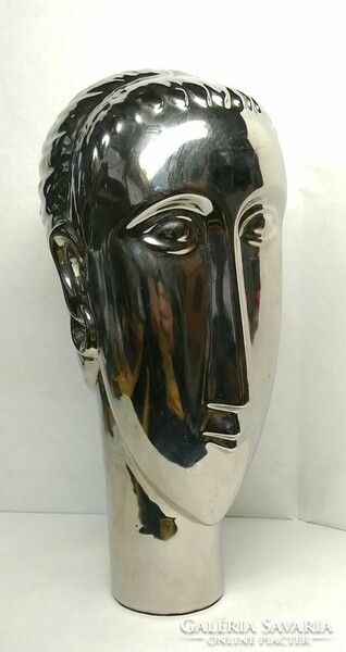 Goddess Aurora. Ceramic head sculpture with a silver-plated surface. A unique rarity