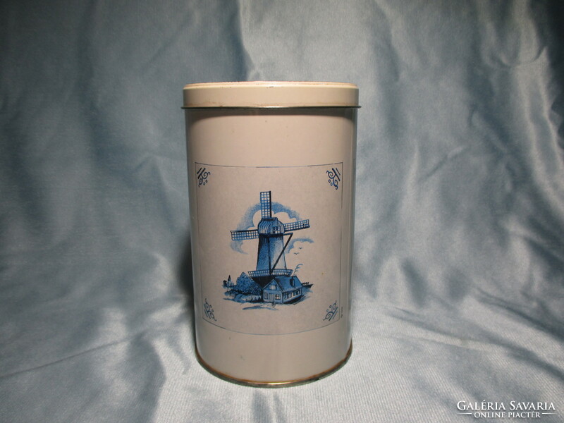 Cocoa metal box from the 80s with a ship and windmill pattern