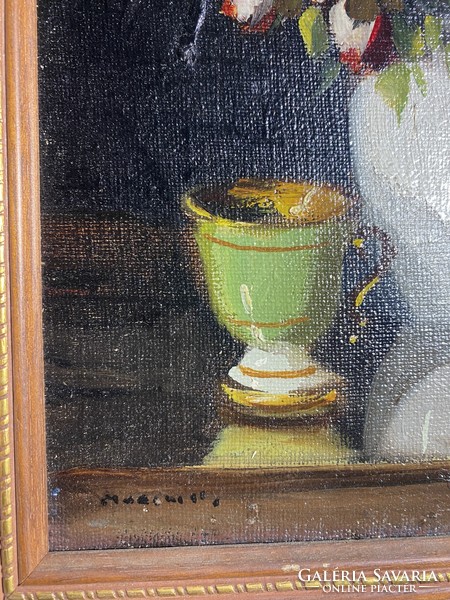 Murin Vilmos olaj, vászon festménye, csendélet, 21 x 27 cm-es