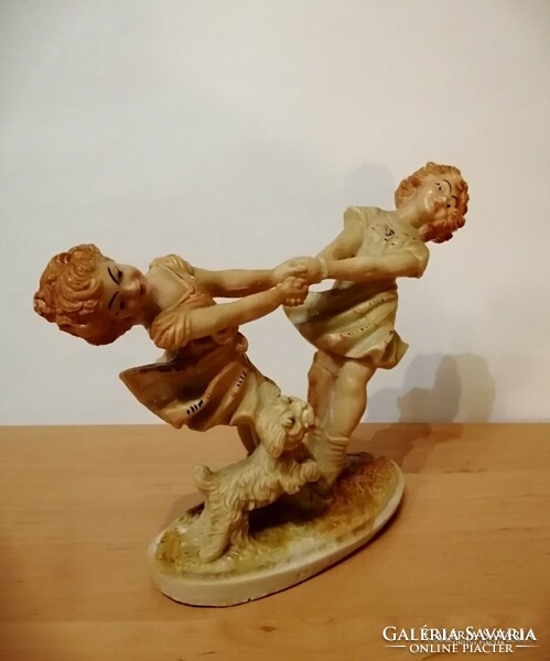 Old salt statue of spinning girls figurine 13.5 cm high