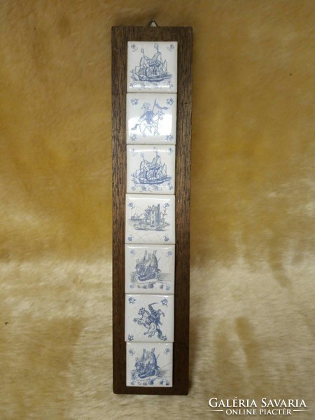 Delfti csempe, Kék porcelán falikép, mozaik 31,5 x 6,5 cm, gyűjtői darab