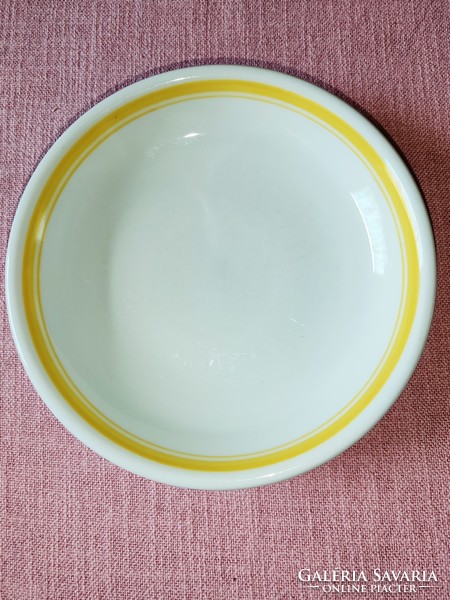 Ritka Zsolnay porcelán sárga csíkos főzelékes, kocsonyás tányér