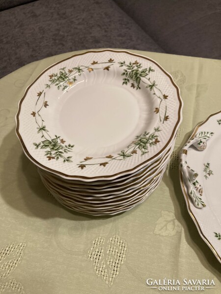 Hollóháza Erika patterned porcelain cake set - 8 pieces