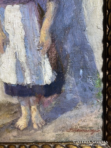 Slovensky szignóval olaj, kartonon festmény, 20 x 34 cm-es.