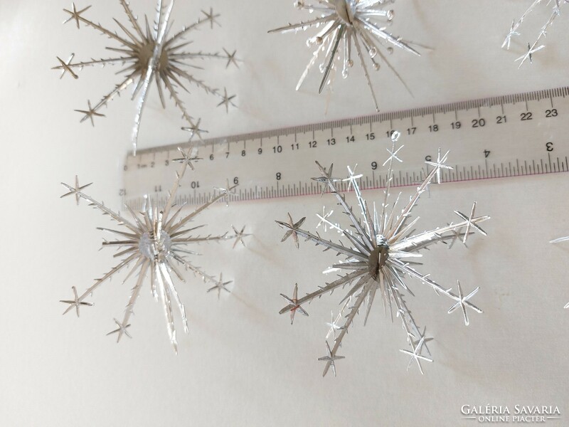 Retro karácsonyfadísz ezüst hópehely műanyag dísz 6 db