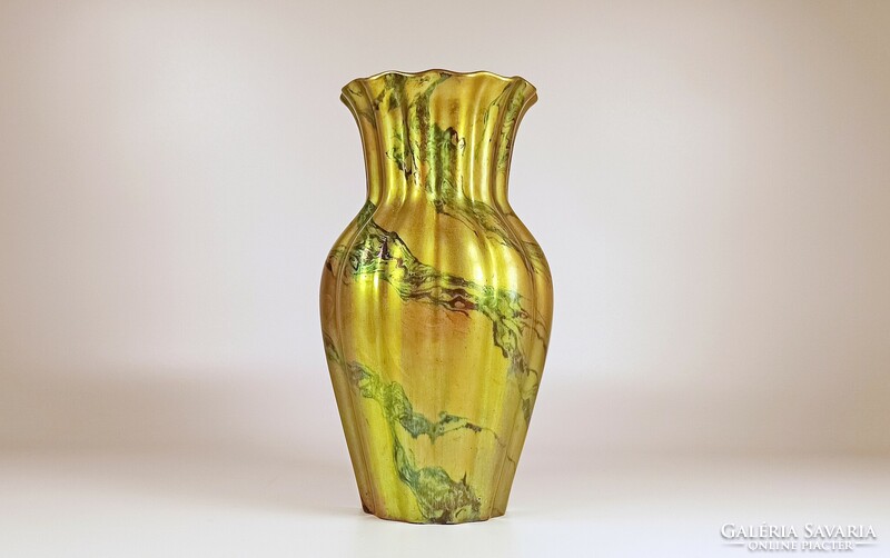 Zsolnay, art deco green labrador eosin porcelain vase, perfect! (B152))