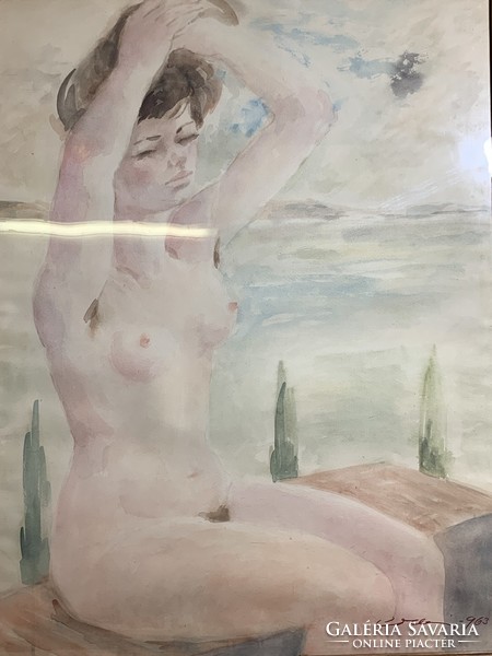 Szignált akt festmény, 1963-ból, 93 x 71 cm-es alkotás.