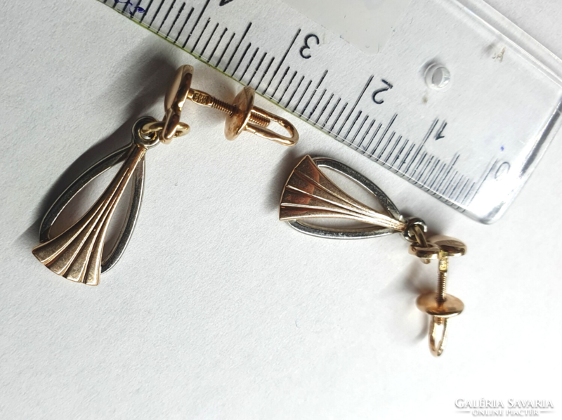 Bicolor dangling earrings with screw lock
