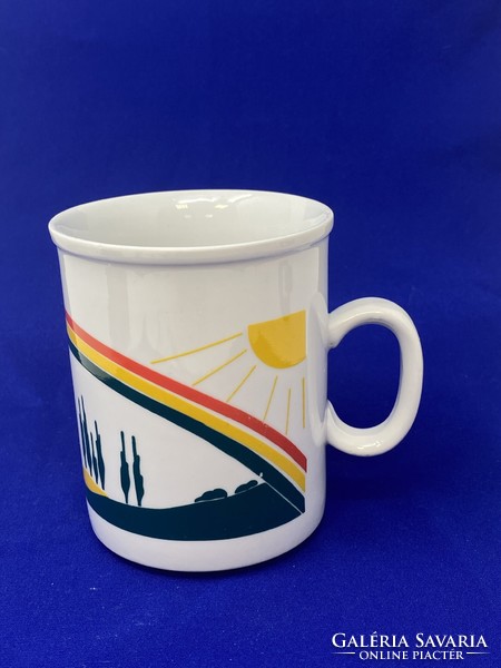 Cute retro pattern rainbow Zsolnay porcelain tea mug, cup -cz