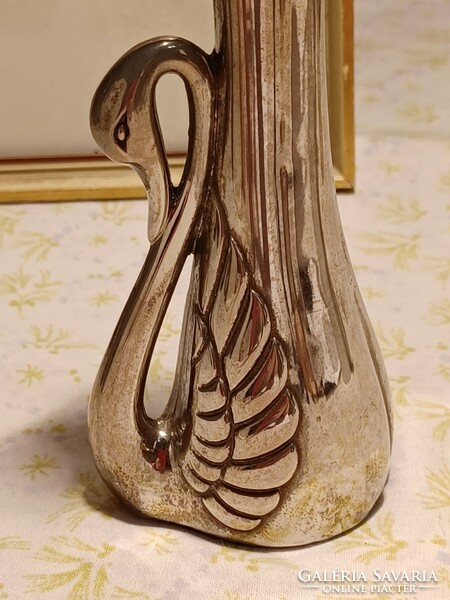 Small silver-plated vase with a swan