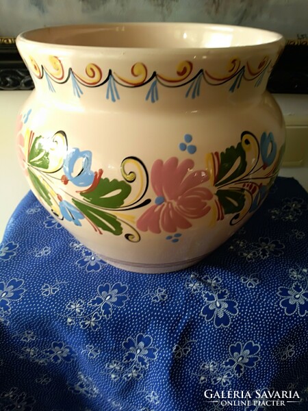 3 large, showy, bay, Vásárhely painted-glazed ceramics with folk floral pattern decor