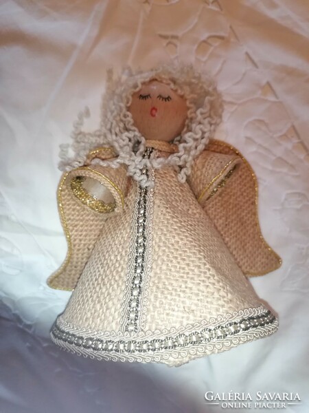 Christmas, retro, handmade angel made of natural textile and thread material