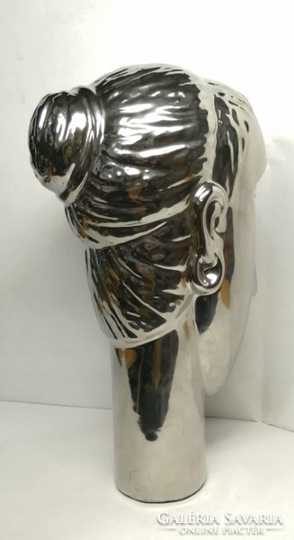 Goddess Aurora. Ceramic head sculpture with a silver-plated surface. A unique rarity