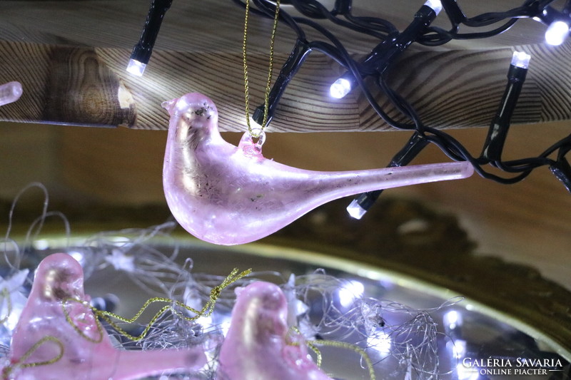 6 Pieces of pink glass bird Christmas tree decoration iv.