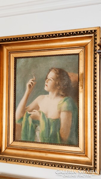 A very beautiful art deco semi-nude painting by an artist unknown to me, size 72*62 cm