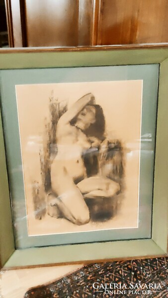 István Szőnyi, signed carbon nude drawing, in a nice frame, size 70*55 cm