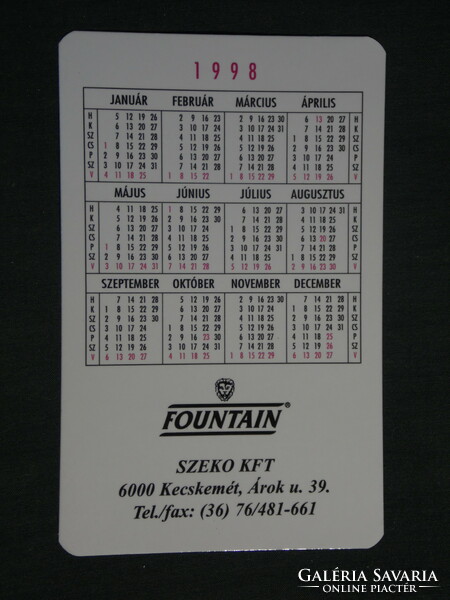 Card calendar, fountain coffee, Kecskemét, 1998, (2)