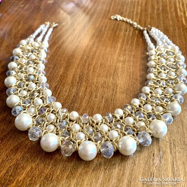Casual pearl bijou necklace, festive white pearl string, vintage collier white sparkling