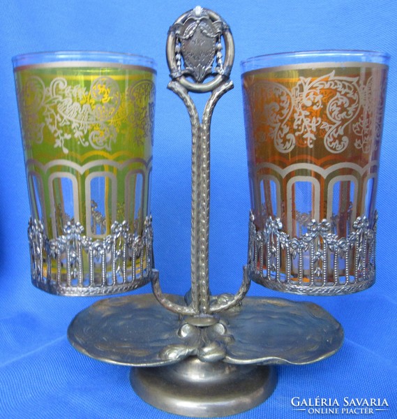 Copper vin bravais glass holder with 2 glass glasses, holder 17 cm high, glass 10 cm high