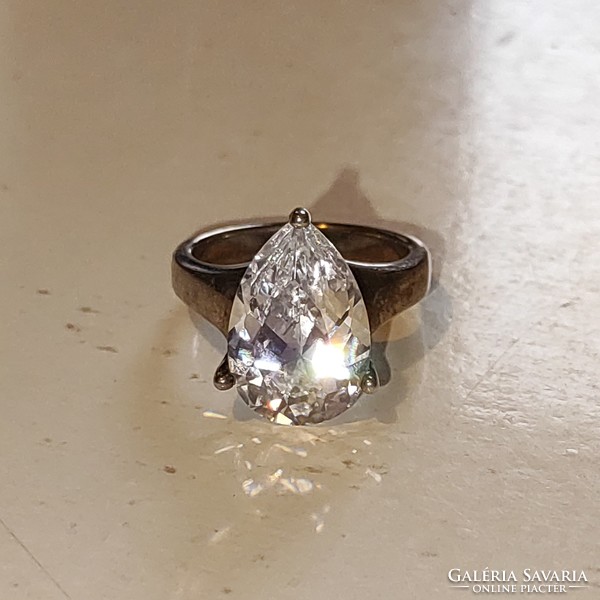 Masszív oxidált ezüst nagy köves kristály gyűrű (53)