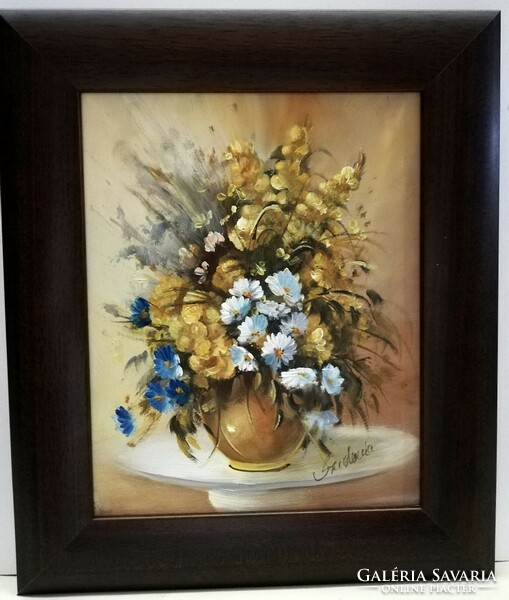 Unmissable - Széchenyi Sidonia - mixed bouquet (20x25, oil, in a new frame)