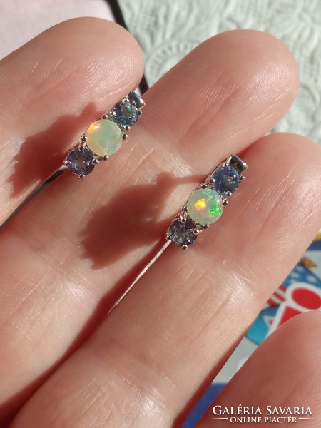 Ethiopian fire opal - tanzanite 925 silver earrings