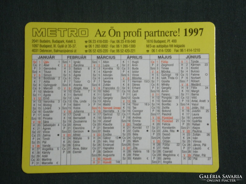 Card calendar, metro stores, name day, 1997, (2)