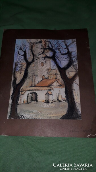 Fehér Margit ritka alkotása : Utcai jelenet - olajpasztell papír 20 X 17 cm a képek szerint