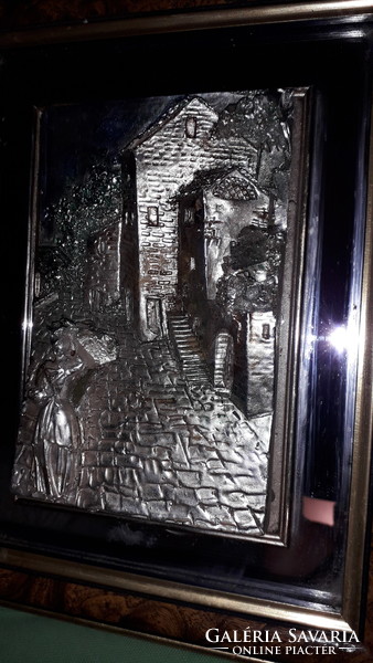 Gyönyörű tükör ezüstözött kerámia kombó OLASZ falikép Városi séta - utcai jelenet a képek szerint P